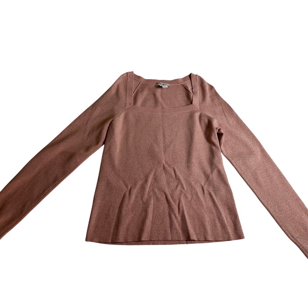 White House Black Market L women square neck glitter pink holiday sweaters - Picture 1 of 10